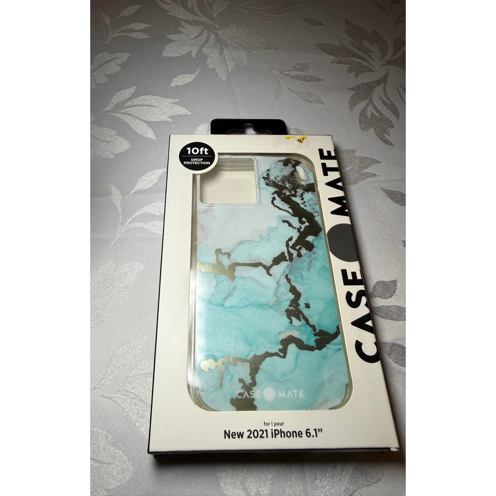 Case-Mate Karat Marble iPhone 13 Case 6.1 Turquoise Gold Foil Drop Protection